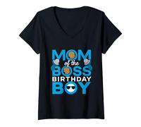 Femme Décorations de fête d'anniversaire pour garçons et bébés T-Shirt avec Col en V