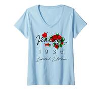 Femme Décorations Vintage pour 90e Anniversaire Vintage 1936 90 Ans T-Shirt avec Col en V