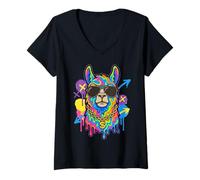Femme Découvre Le Street Art Graffiti Fluffy Llama et découvre Le Street Art T-Shirt avec Col en V