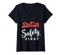 Femme Découvrez la sécurité d'abord | Idées Cadeaux pour la Campagne de la journée de la sécurité T-Shirt avec Col en V