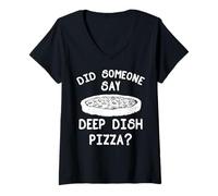 Femme Deep Dish Pizza Apparel - Superbe Design Amusant pour Les Amateurs de Pizzas T-Shirt avec Col en V