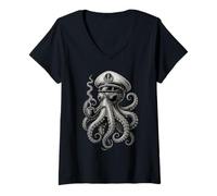 Femme Deep Sea Legend - The Smoking Octopus Captain T-Shirt avec Col en V