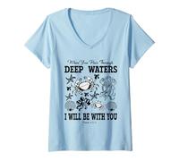 Femme Deep Waters Isaiah 43 Christian Faith Verse de la Bible Bord de mer T-Shirt avec Col en V