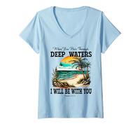 Femme Deep Waters Isaiah 43 Verset de la Bible Foi chrétienne Coucher de Soleil T-Shirt avec Col en V