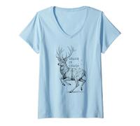 Femme Deer Grace in Chaos Élégant Bois Abstrait Nature Calme T-Shirt avec Col en V