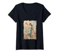 Femme Déesse Aphrodite Grecque avec des Anges Peinture Art Classique T-Shirt avec Col en V