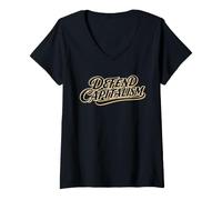 Femme Defend Capitalism Libre Marché Lettrines Script T-Shirt avec Col en V