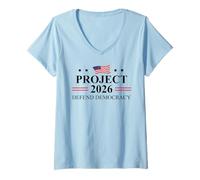 Femme Defend Democracy Project 2026 Protest Sign Fight Oligarchy T-Shirt avec Col en V