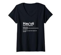 Femme Définition Amusante des Mots hau'oli d'Hawaï Apprenez l'hawaïen T-Shirt avec Col en V
