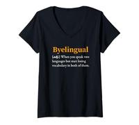 Femme Définition byelingue Enseignant Bilingue Cours de Langue Humour T-Shirt avec Col en V