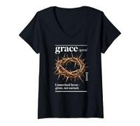 Femme Définition du Dictionnaire de grâce chrétienne avec Couronne d'épines T-Shirt avec Col en V