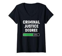 Femme Degré de Justice pénale chargeant drôle étudiant Universitaire T-Shirt avec Col en V