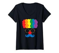 Femme Déguisement de Clown aux Cheveux Arc-en-Ciel T-Shirt avec Col en V