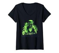 Femme Déguisement de Lucky Beats avec Leprechaun DJ Vibes T-Shirt avec Col en V