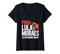 Femme Dehors Moraes, Dehors Lula, Dehors Le PT du Brésil T-Shirt avec Col en V