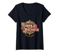 Femme Deja Tu Lo Guapa Soy Mexicana Chingona Badass Latina Latinx T-Shirt avec Col en V