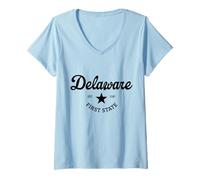 Femme Delaware : Le Premier État | Delco Vintage Pride T-Shirt avec Col en V