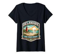 Femme Delaware The First State Souvenir Visitor Souvenir Voyage T-Shirt avec Col en V