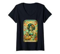 Femme Delulu avec reçus Squelette Oracle Tarot Art T-Shirt avec Col en V