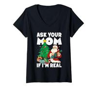 Femme Demande à ta Maman si Je suis Vraiment drôle, Le Père Noël T-Shirt avec Col en V
