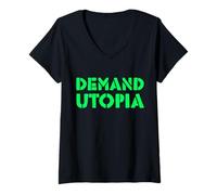 Femme Demande utopie activiste progressiste Solarpunk Avenir Positif T-Shirt avec Col en V