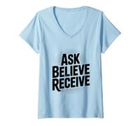 Femme Demandez à Croire recevoir Une Citation d'inspiration chrétienne T-Shirt avec Col en V