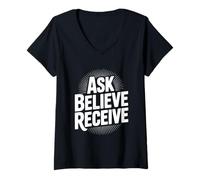 Femme Demandez à Croire recevoir Une Citation d'inspiration chrétienne T-Shirt avec Col en V