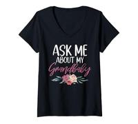 Femme Demandez-Moi à Propos de Mon Grand-bébé Nouvelle Grand-mère T-Shirt avec Col en V
