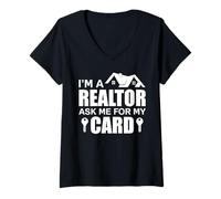 Femme Demandez-Moi ma Carte Agent Immobilier Funny Realtor T-Shirt avec Col en V