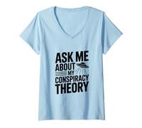 Femme Demandez-Moi sur ma théorie du Complot Amant OVNI T-Shirt avec Col en V