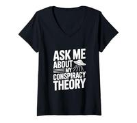 Femme Demandez-Moi sur ma théorie du Complot Amant OVNI T-Shirt avec Col en V