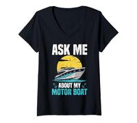 Femme Demandez-Moi sur Mon Capitaine de Bateau à Moteur T-Shirt avec Col en V