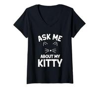 Femme Demandez-Moi sur Mon Chaton T-Shirt avec Col en V
