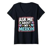 Femme Demandez-Moi sur Mon démarreur de Conversation Amusant Merkin T-Shirt avec Col en V