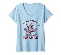 Femme Demandez-Moi sur Mon Jeu de Mots Castor T-Shirt avec Col en V