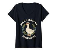 Femme Demandez-Moi sur Mon Porche Goose Cottagecore T-Shirt avec Col en V
