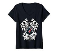 Femme Démarrez Vos Moteurs en Course T-Shirt avec Col en V