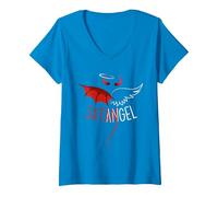 Femme Demi-Ange Demi Diable Halloween - Gothique Emo Dark Esthétique T-Shirt avec Col en V, Saphir, M