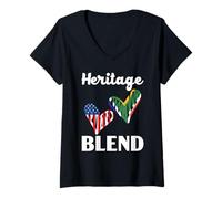 Femme Demi Drapeau Africain moitié américain USA Afrique du Sud T-Shirt avec Col en V