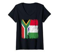 Femme Demi drapeau Afrique du Sud Italie Fière sud-africaine italienne T-Shirt avec Col en V