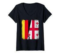 Femme Demi drapeau allemand géorgien avec racines géorgiennes allemandes T-Shirt avec Col en V