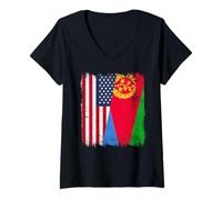 Femme Demi-Drapeau américain érythréen T-Shirt avec Col en V