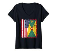 Femme Demi-Drapeau américain Grenade Patrimoine des Grenades américaines T-Shirt avec Col en V
