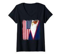 Femme Demi Drapeau américain Samoa américaines Patrimoine des Samoans américaines T-Shirt avec Col en V