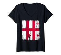 Femme Demi drapeau anglais géorgien racines géorgiennes T-Shirt avec Col en V
