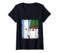 Femme Demi-Drapeau Argentine Algérie Patrimoine algérien T-Shirt avec Col en V