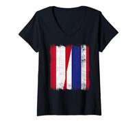 Femme Demi-Drapeau Autriche Thaïlande Racines thaïlandaises T-Shirt avec Col en V