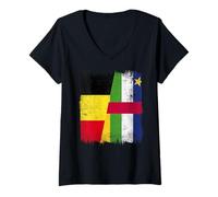 Femme Demi-Drapeau Belgique République Centrafricaine Racines Belges T-Shirt avec Col en V