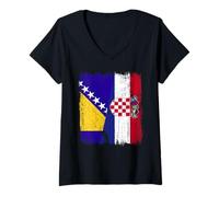 Femme Demi drapeau Bosnie-Herzégovine Croatie T-Shirt avec Col en V