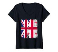 Femme Demi drapeau britannique géorgien racines géorgiennes T-Shirt avec Col en V